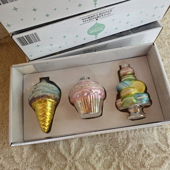 Holiday Treats 3pc Ornament Set - Ice Cream, Cupcake & Macaron - Picture 1 of 9
